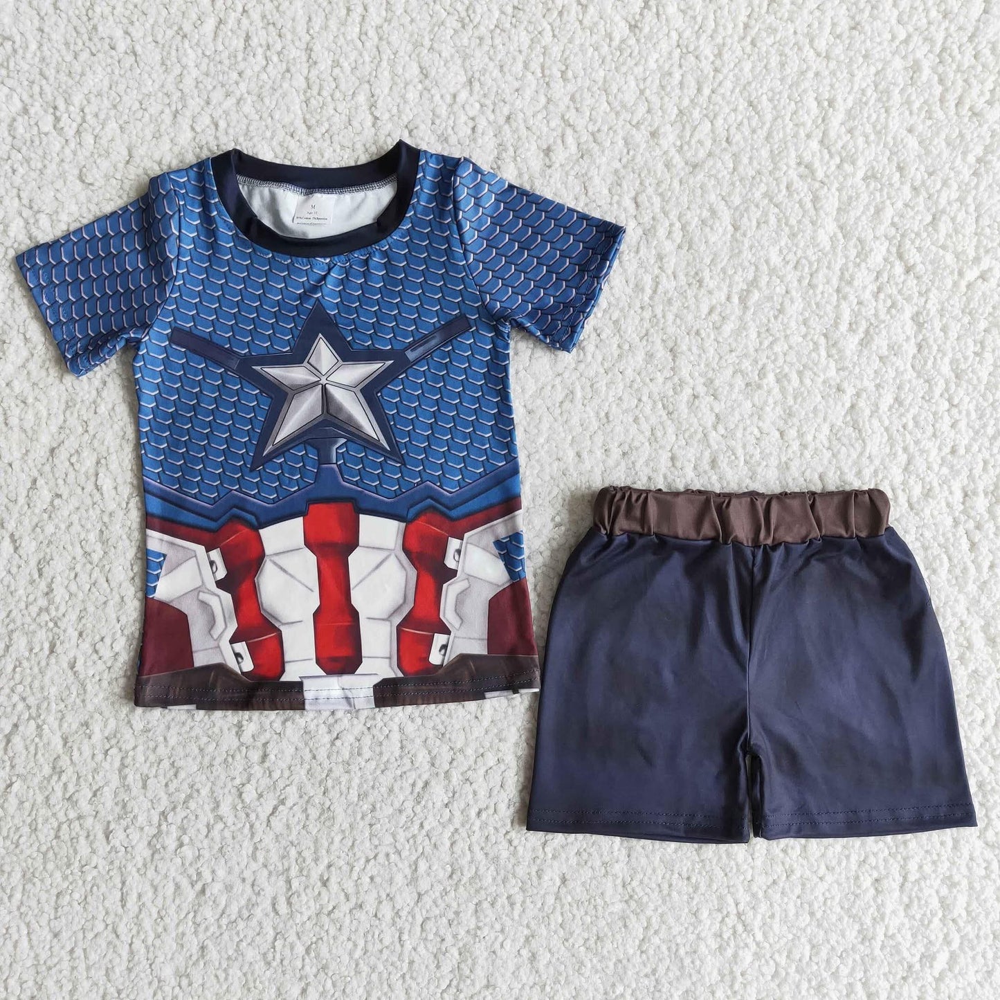 Captain America Inspired Boys Milk Silk Short Set | Superhero Summer Outfit | Patriotic Kids Boutique Clothing