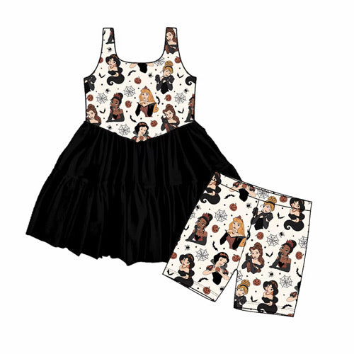 Halloween Princess Yoga Twirl Dress with Matching Shorts | Soft Athletic Active Dress for Girls | Boutique Halloween Dress