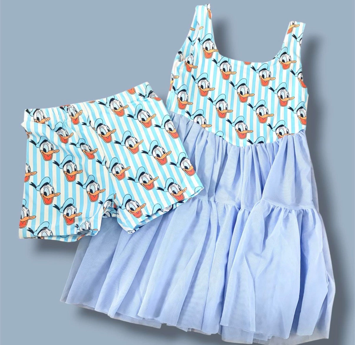 Donald Duck Twirl Dress Set | Buttery Soft Yoga Fabric with Matching Shorts