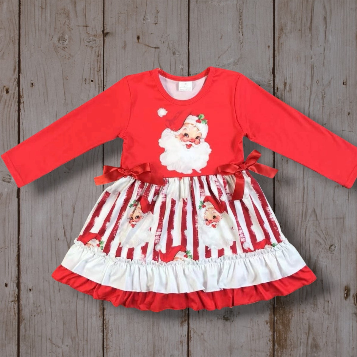 Girls Santa Christmas Dress | Red & White Holiday Boutique Dress | Long Sleeve Santa Claus Dress