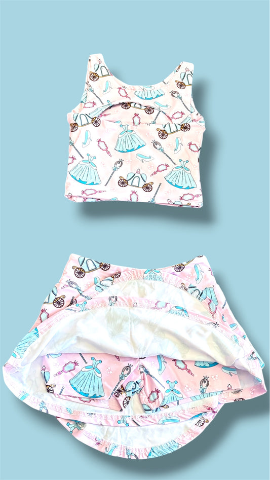 Cindys Enchanted Glass Slipper Skort Set π Girls Princess Activewear Set | Built-In Shorts Skirt | Slight Crop Tank | Theme Park Outfit | Boutique Girls Clothing