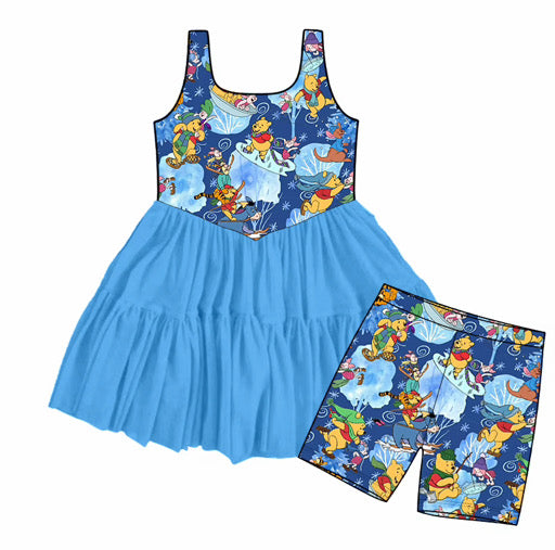 Winnie the Pooh Christmas Twirl Dress with Detached Biker Shorts | Family Matching Holiday Outfit | Preorder