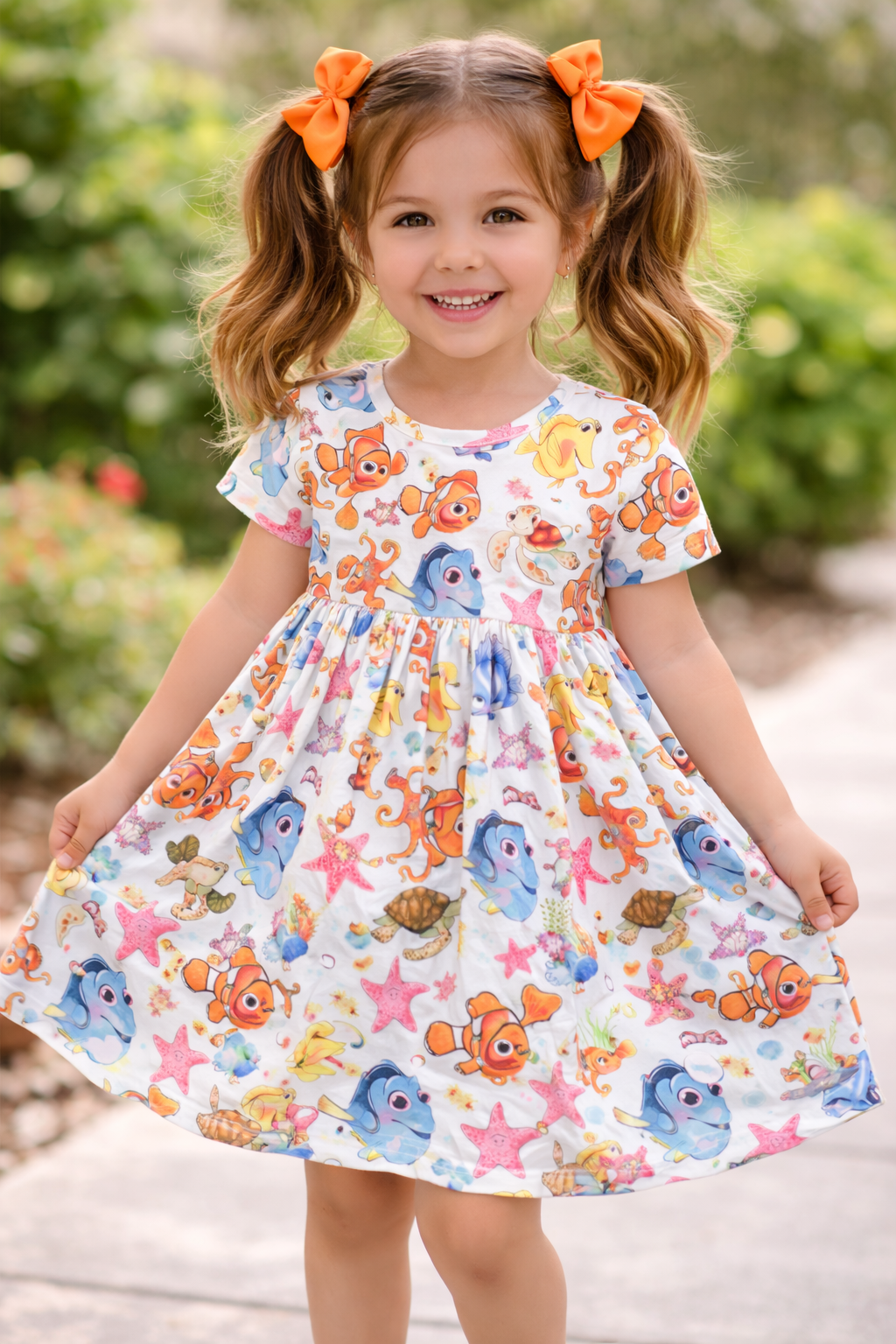 Nemo & Ocean Friends Girls Dress | Under the Sea Character Dress | Toddler Girl Twirl Dress | Beach Vacation Outfit | Summer Boutique Dress