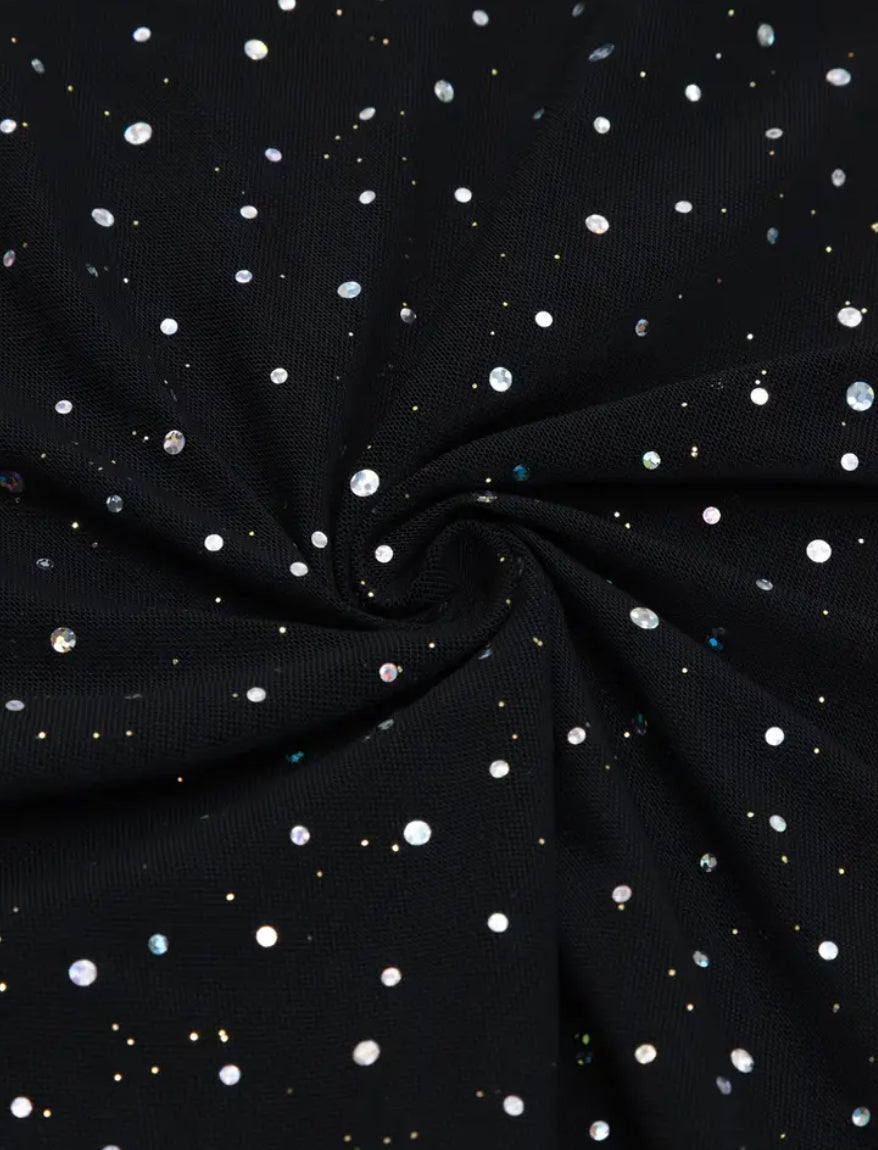 Sequin-Embellished Sheer Long Sleeve Tee.