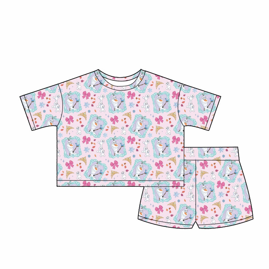 Women’s Olaf Waffle Lounge Set | Frozen Snowflake Pink Bow Short Sleeve Top & Shorts