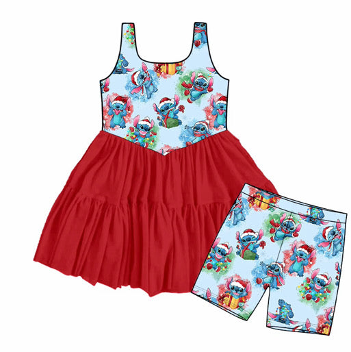 Stitch Christmas Twirl Dress & Biker Shorts Set | Family Matching Holiday Outfit | Preorder