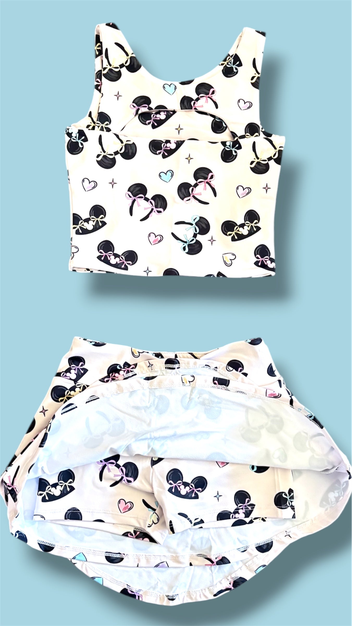Bow Mouse Skort Set – Girls Magical Activewear Set 🖤 Girls Two Piece Outfit | Built-In Shorts Skirt | Slight Crop Tank | Theme Park Outfit | Boutique Girls Clothing