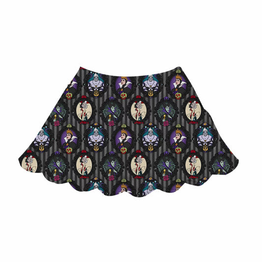Villains Women’s Yoga Skirt | Evil Queen, Maleficent & Cruella Ruffle Skirt | 2 Pocket Stretch Activewear Skirt | Inspired Park Outfit