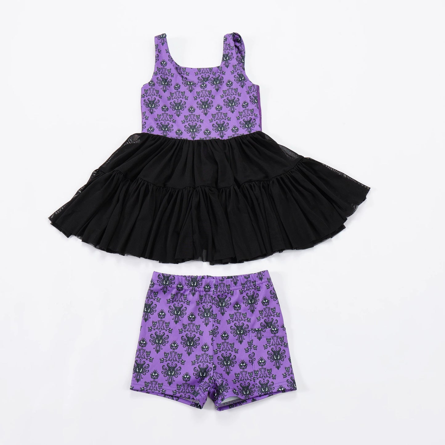 Haunted Mansion Twirl Dress with Biker Shorts | Girls Disney Haunted Mansion Dress | Halloween Boutique Outfit