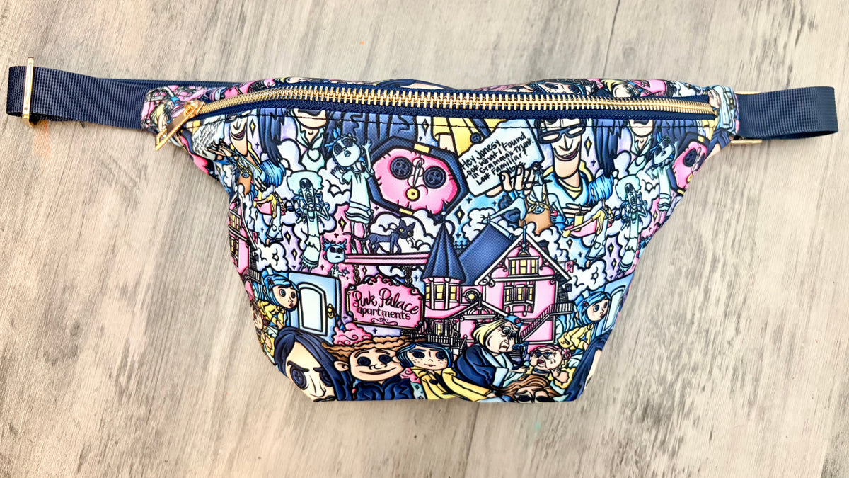 Coraline Button Eyes Pink & Blue Spooky Crossbody Bum Bag | Horror Inspired Shoulder Bag