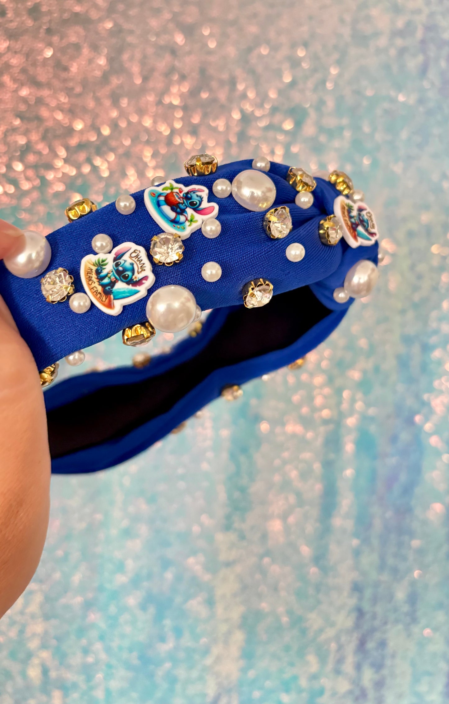 Magical Blue Alien Pearl Headband | Sparkly Park Day Headband | Rhinestone & Pearl Statement Headband for Women & Girls