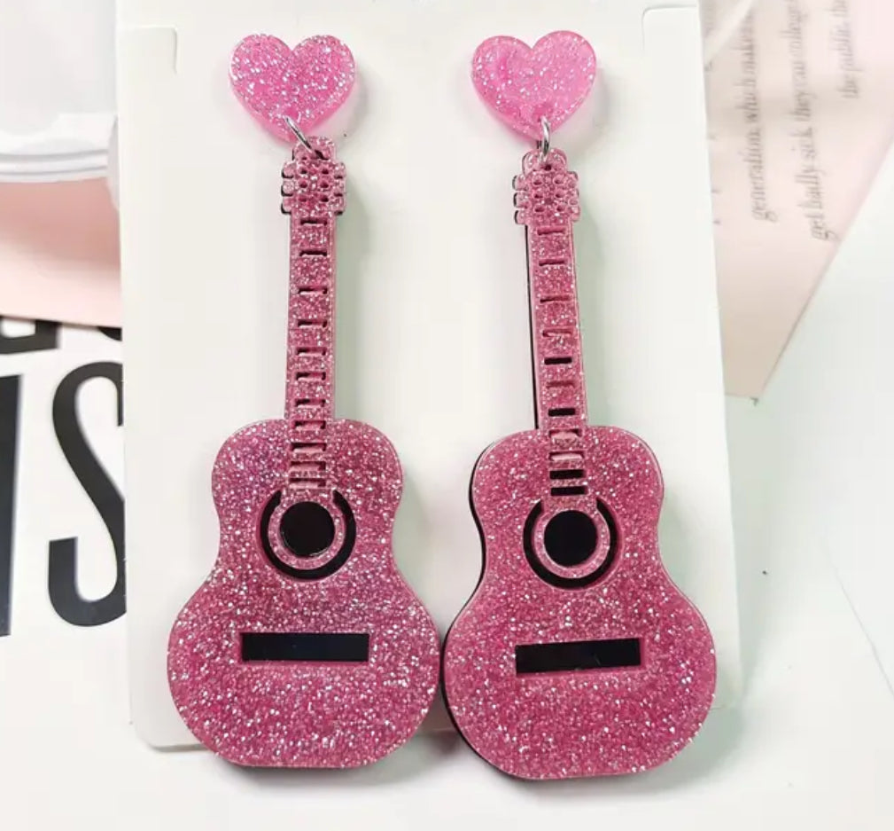TS glitter guitar earrings