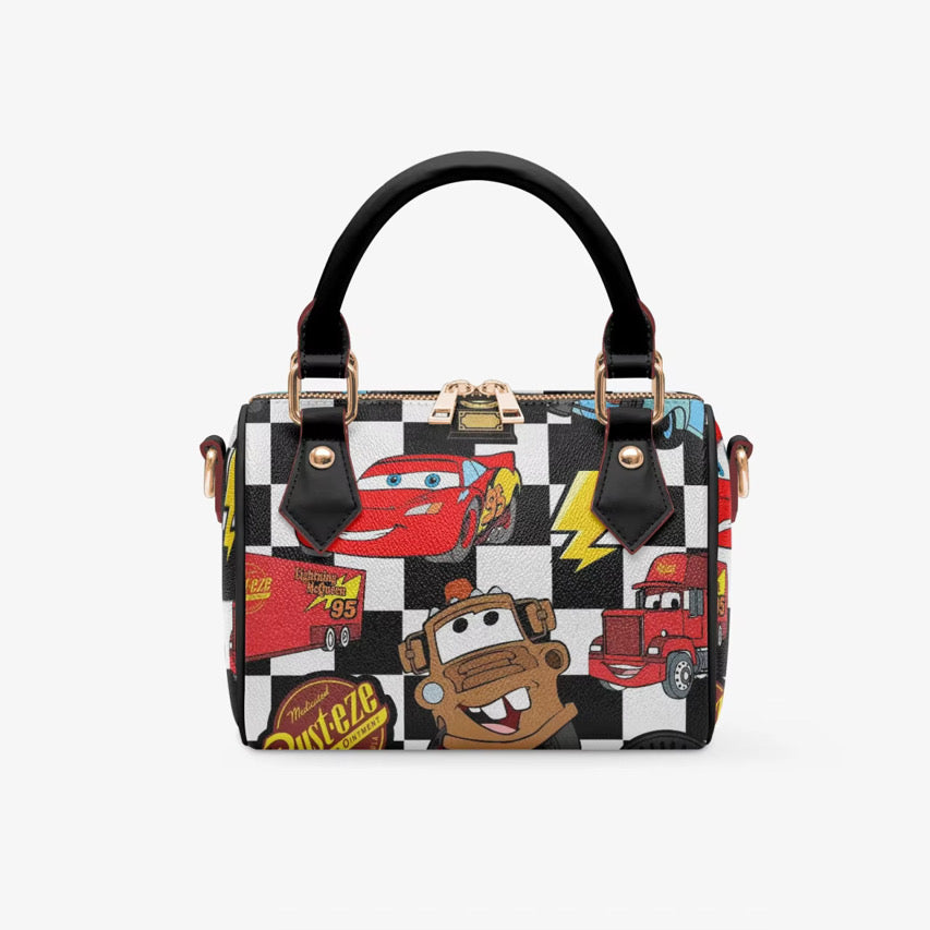 Racing Cars Satchel Purse | Faux Leather Crossbody Handbag | Theme Park Purse for Women