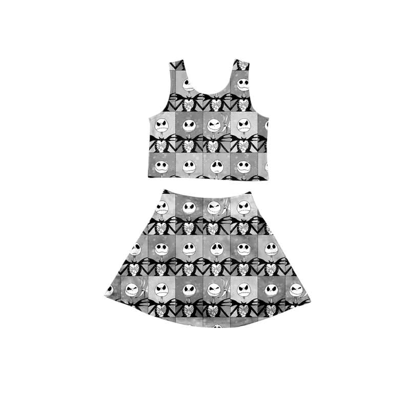 What Is This Girls’ Yoga Skirt Set | The Nightmare Before Christmas 2 Piece Activewear Outfit | Black & White Tank Top & Twirl Skirt | Spooky Park Outfit
