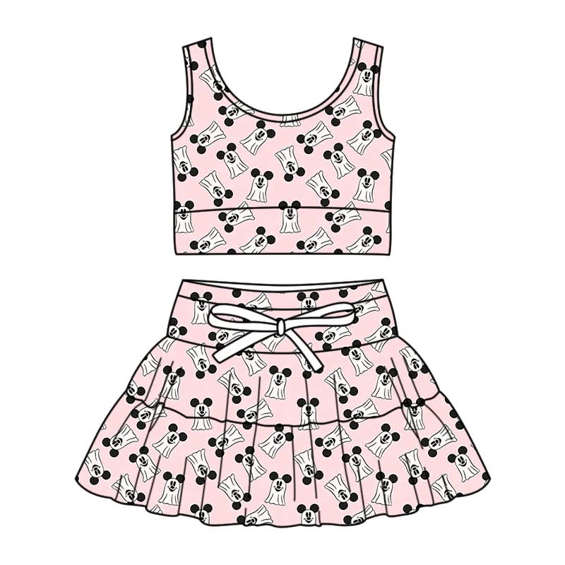 PREORDER Pink Ghost Mouse Family Matching Yoga Set | Mommy & Me Halloween Athletic Outfit | Spooky Cute Skort Set