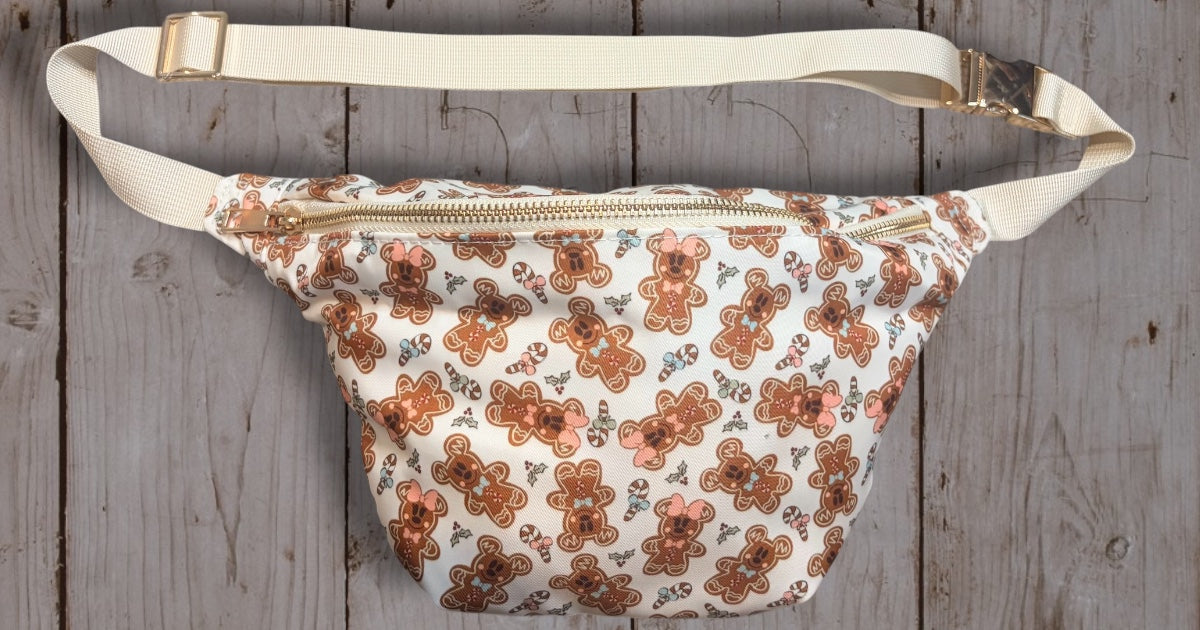 GingerMouse Christmas Belt Bag | Gingerbread Mickey & Minnie Holiday Fanny Pack | Christmas Crossbody Waist Bag | Festive Park Day Bag