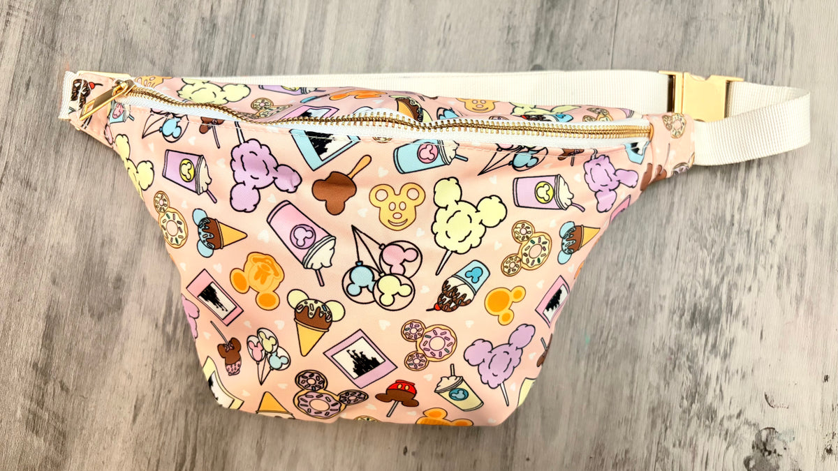 Magical Snacks Crossbody Bum Bag | Pink Theme Park Snacks Belt Bag | Park Day Travel Bag