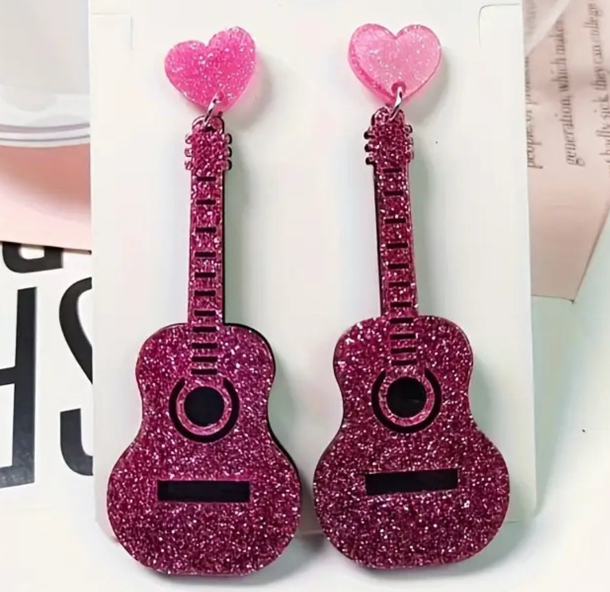 TS glitter guitar earrings