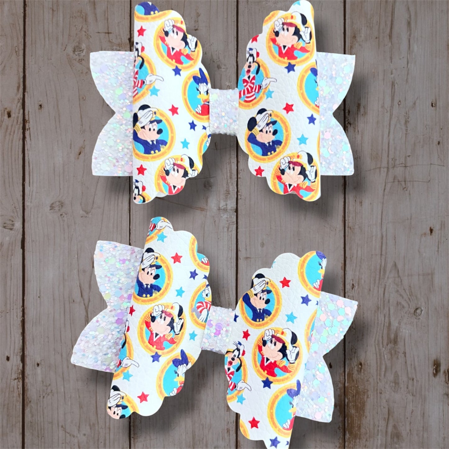 Captain Mouse Cruise Hair Bow | Handmade Glitter Boutique Bow | Nautical Vacation Hair Accessory | Magical Park Inspired Bow