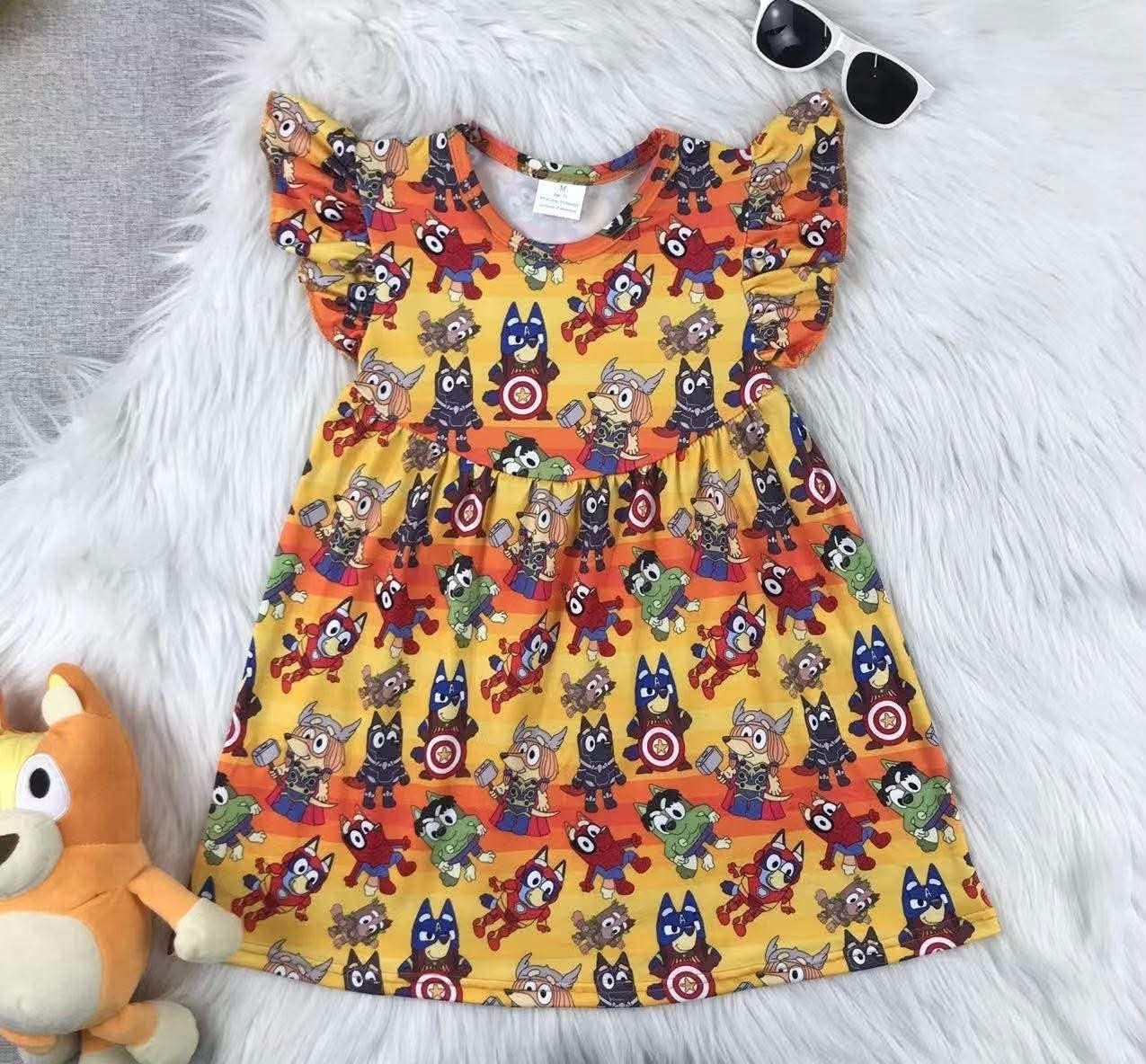 Bluey & Bingo Superhero Flutter Dress | Avengers Inspired Girls Twirl Dress | Bluey Dress Up Adventure Outfit
