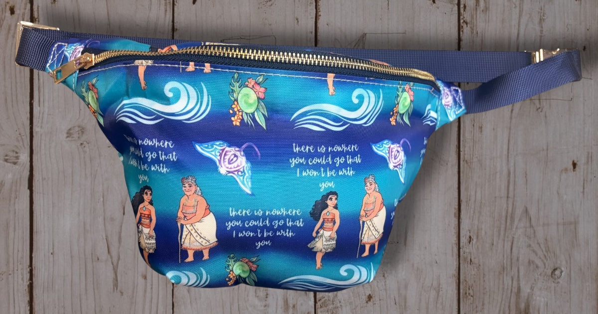 Moana Inspired Ocean Waves Belt Bag | Moana Character & Island Print Fanny Pack | Tropical Disney Inspired Crossbody Waist Bag | Park Day Travel Bag