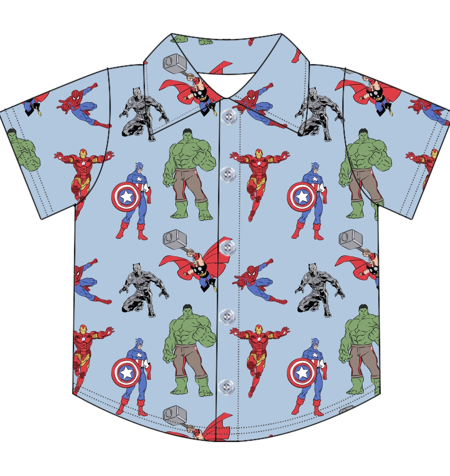 PREORDER boys/men’s Marvel Heros button down