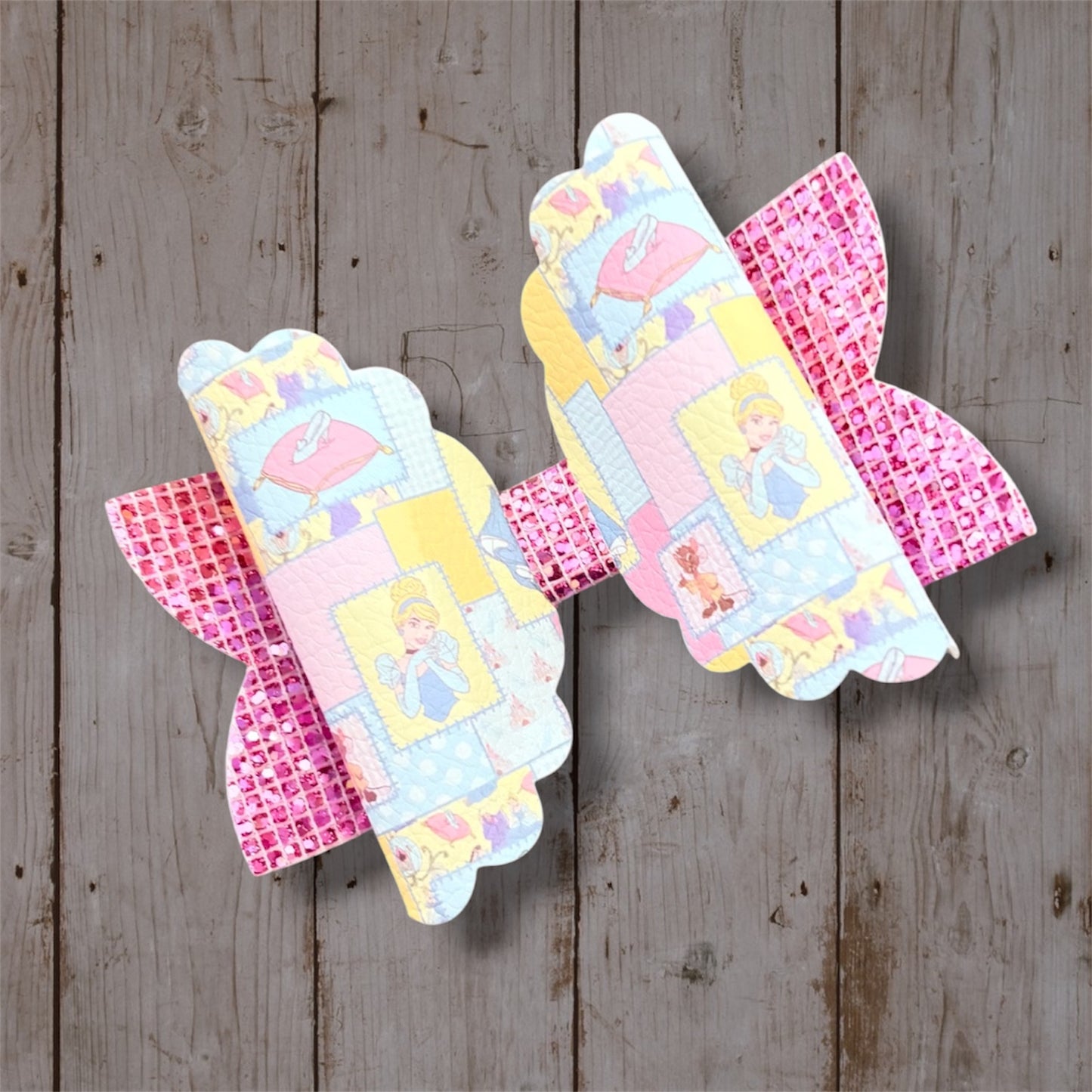 Cinderella Inspired Hair Bow | Handmade Pink Glitter Princess Boutique Bow | Fairytale Hair Accessory
