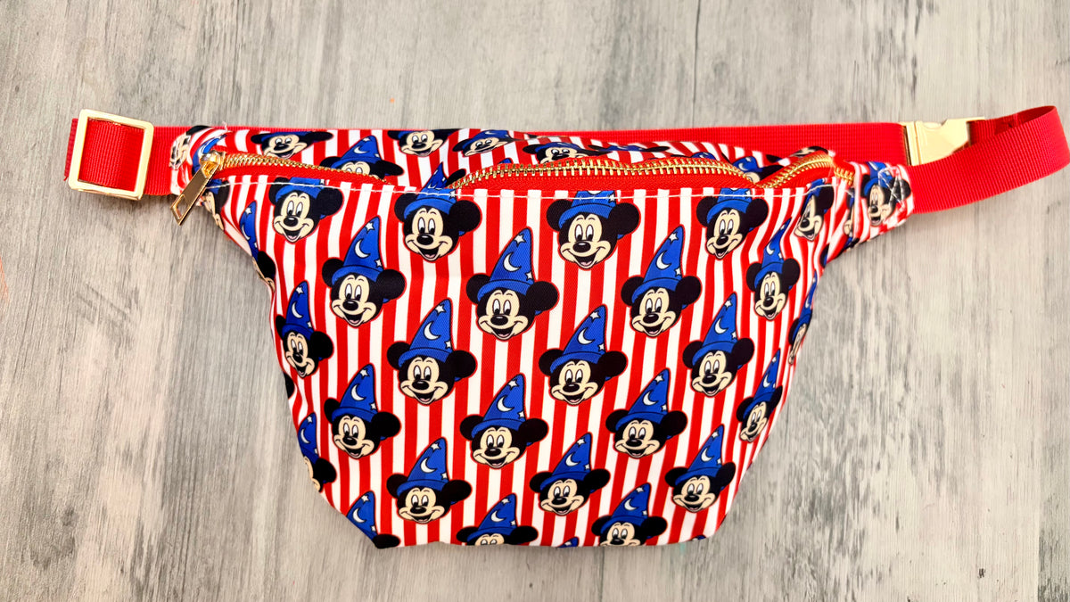 Sorcerer Mouse Crossbody Bum Bag | Red White Blue Park Belt Bag | Character Print Travel Bag