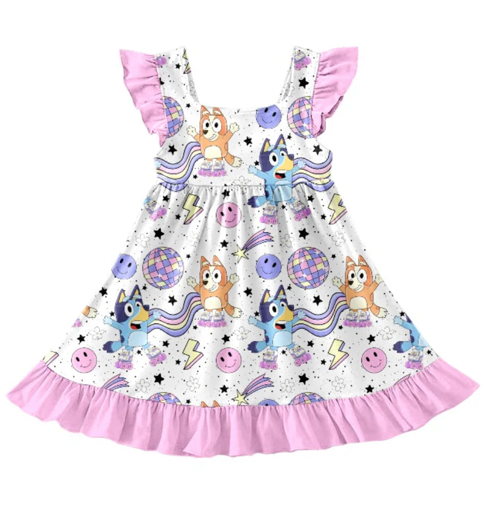 Groovy Blue dogs flutter dress