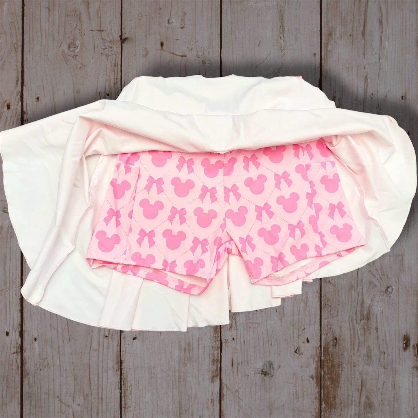 Women’s Pink Mouse Bow Ruffle Skort | Disney Inspired Athletic Skort | Buttery Soft Yoga Skirt with Built In Shorts And Pockets