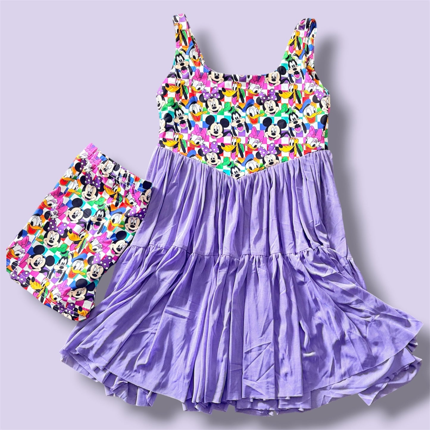Magical Friends Purple Twirl Dress & Matching Shorts Set | Character Inspired Girls Boutique Outfit | Soft Stretchy Summer Set