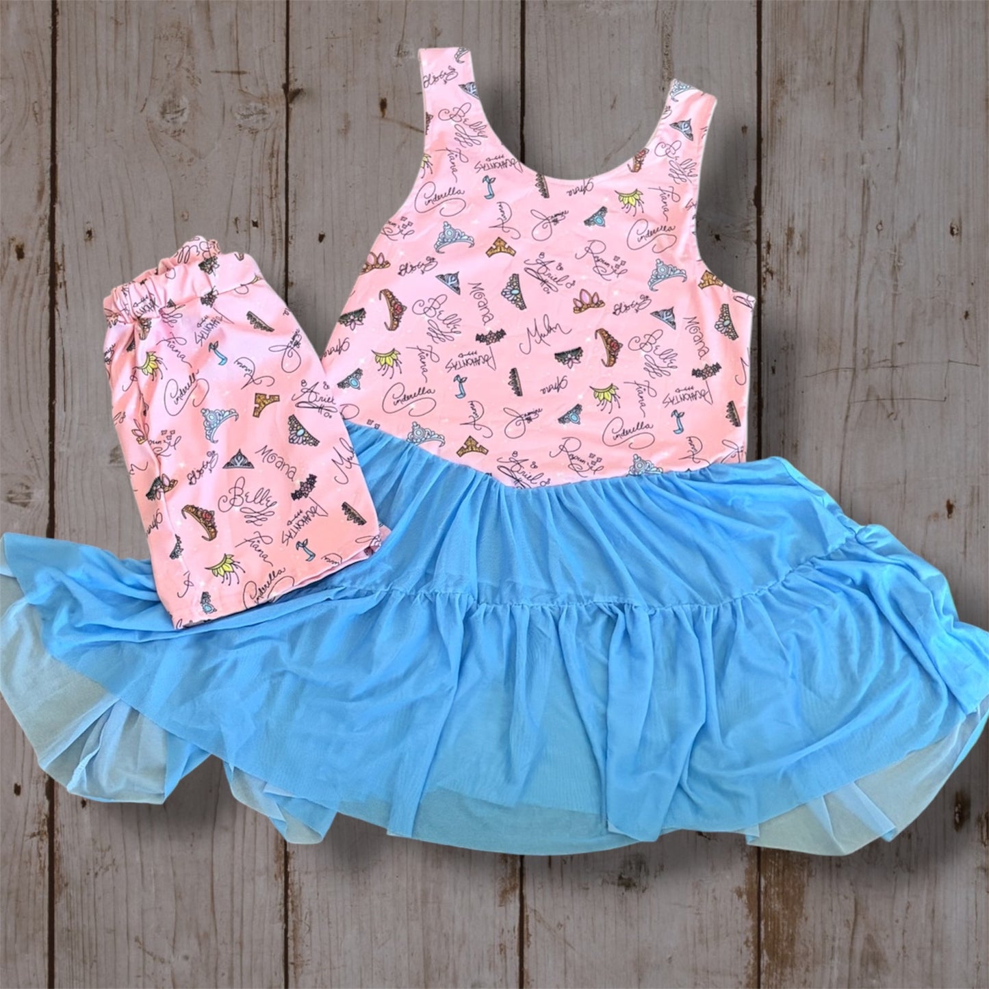 Princess Signature Pink & Blue Tulle Dress | Disney-Inspired Character Print Dress | Magical Boutique Dress