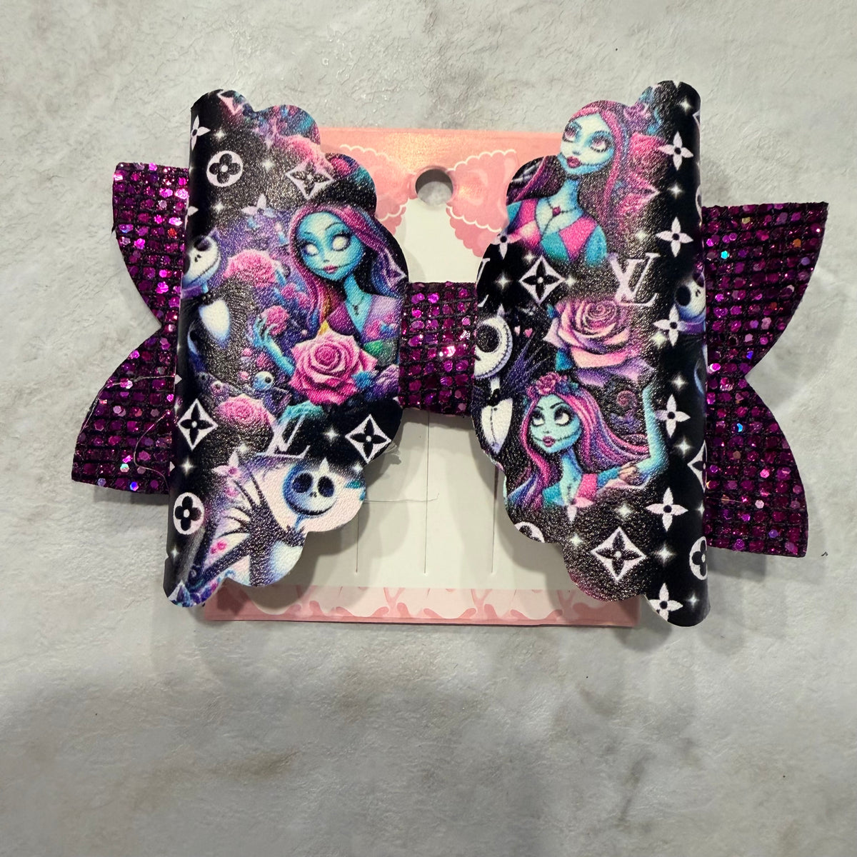 4” Fantasy Girl Hair Bow | Pink & Purple Glitter Handmade Character Hair Bow