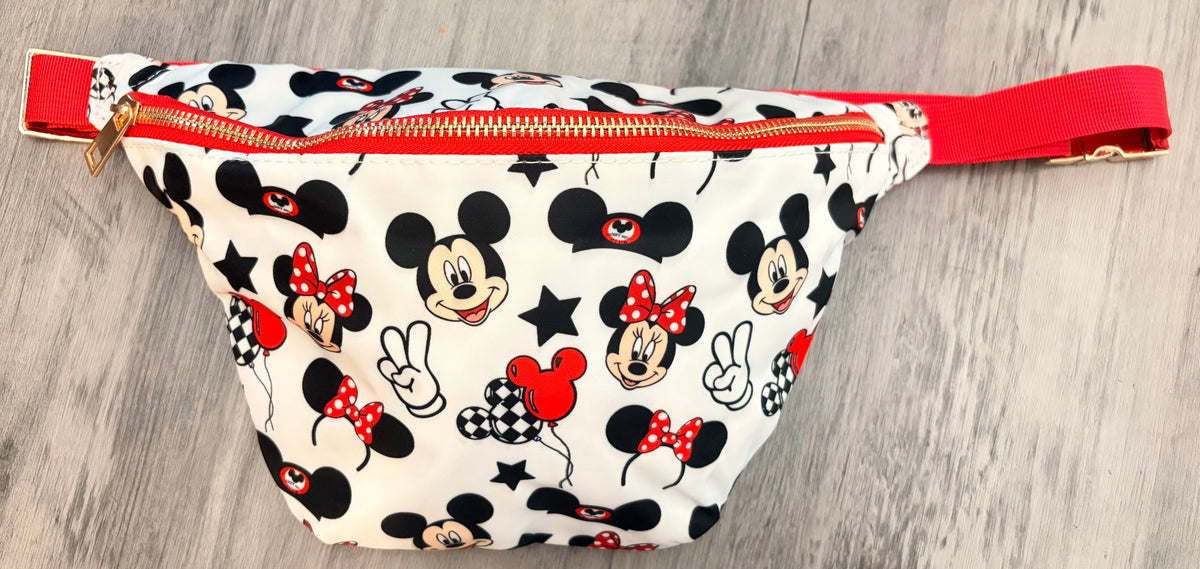 Classic Mouse & Bow Crossbody Bum Bag | Red Black Park Belt Bag | Character Print Travel Bag