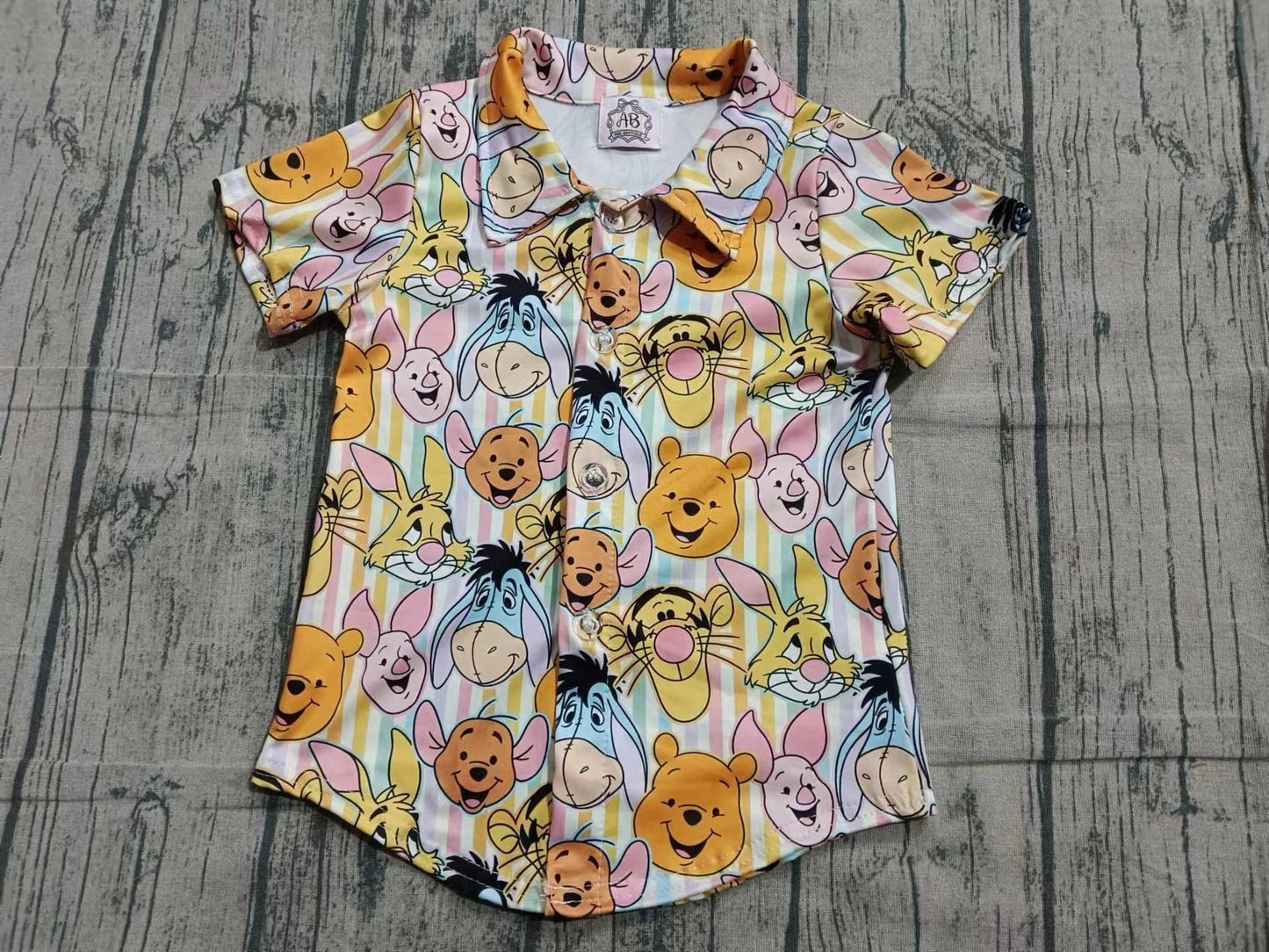 Boys Pooh Honey Bear Friends Button Down Shirt | Disney Vacation Outfit | Kids Theme Park Shirt | Matching Sibling Disney Family Outfit