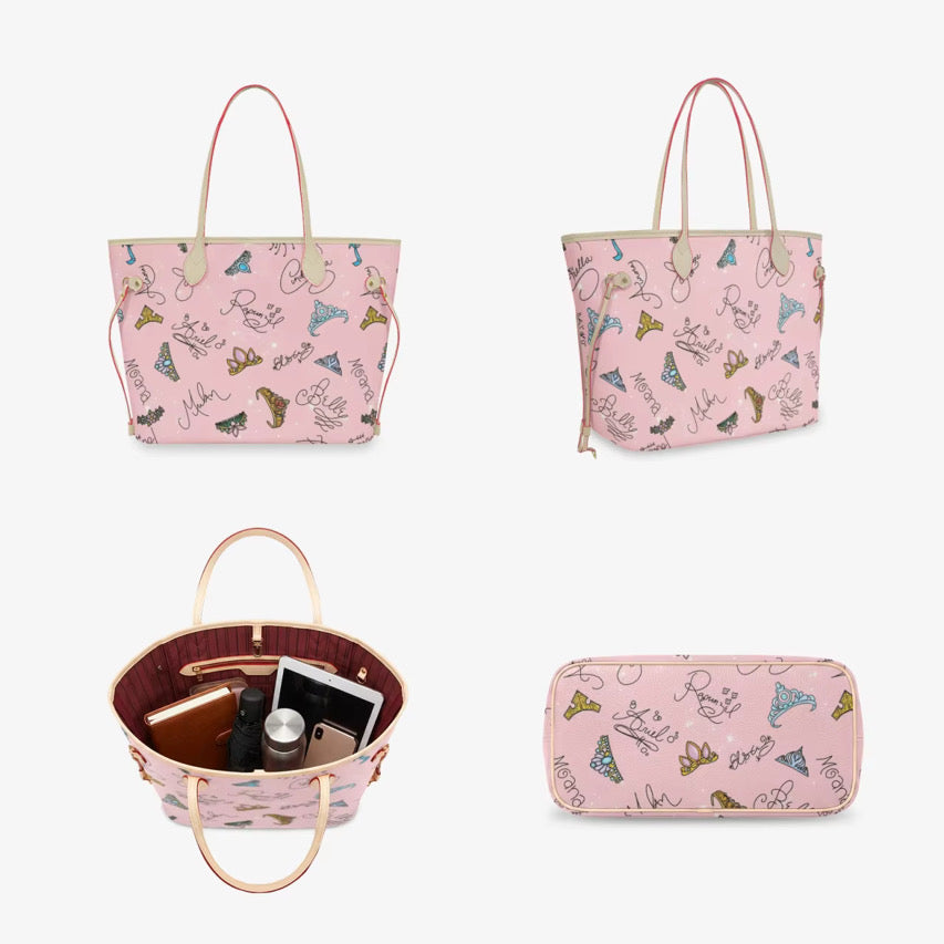 Disney Inspired Princess Tote Bag | Faux Leather Shoulder Bag | Theme Park Travel Tote | Large Everyday Handbag for Women