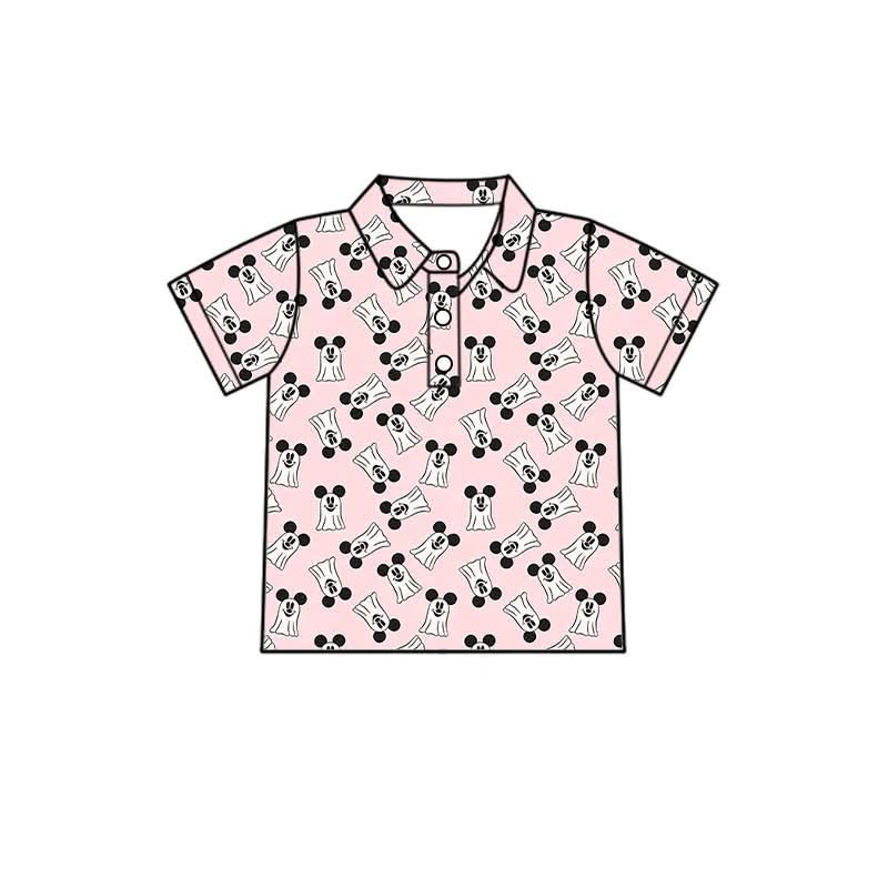 PREORDER Pink Ghost Mouse Family Matching Polo Shirt | Spooky Cute Halloween Collared Shirt | Boutique Kids Fall