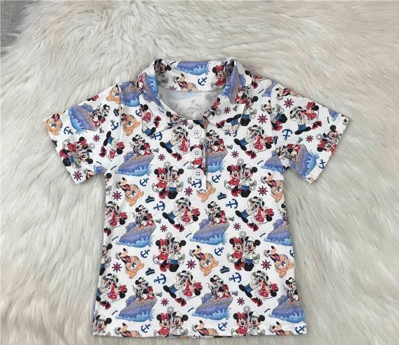 Boys Nautical Character Print Polo Shirt, Cruise Vacation Outfit, Matching Family Cruise Wear