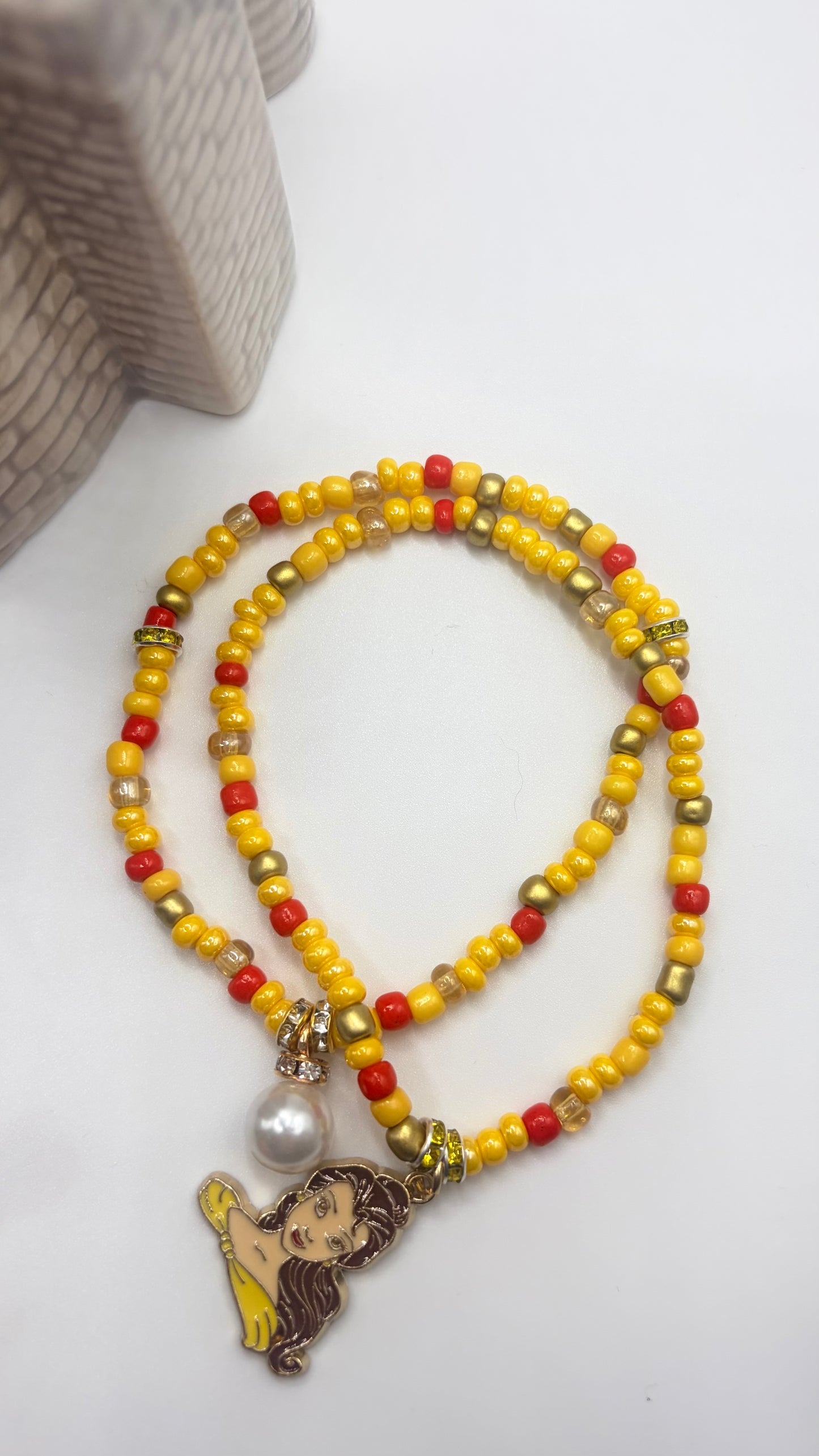 Belle Inspired Beaded Bracelet | Handmade Princess Stackable Jewelry | Enchanted Rose Stretch Bracelet | Theme Park Accessory