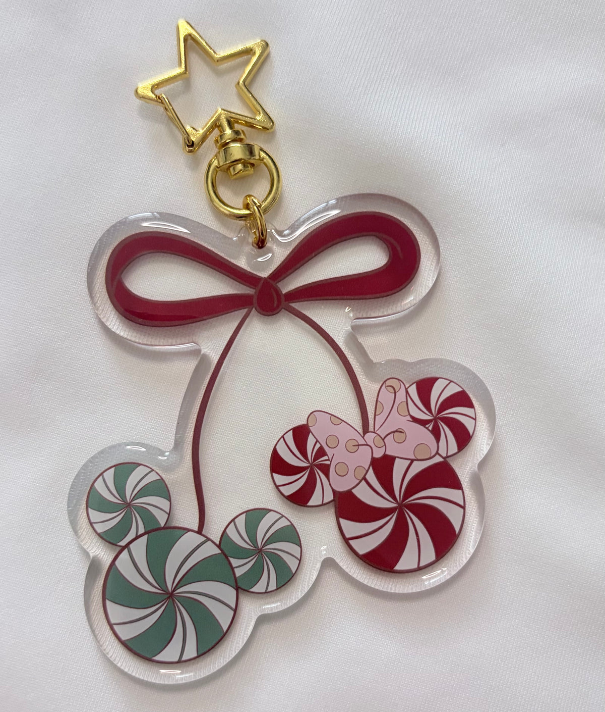 Christmas Candy Mouse Ears Bag Charm | Holiday Acrylic Keychain | Christmas Park Bag Accessory