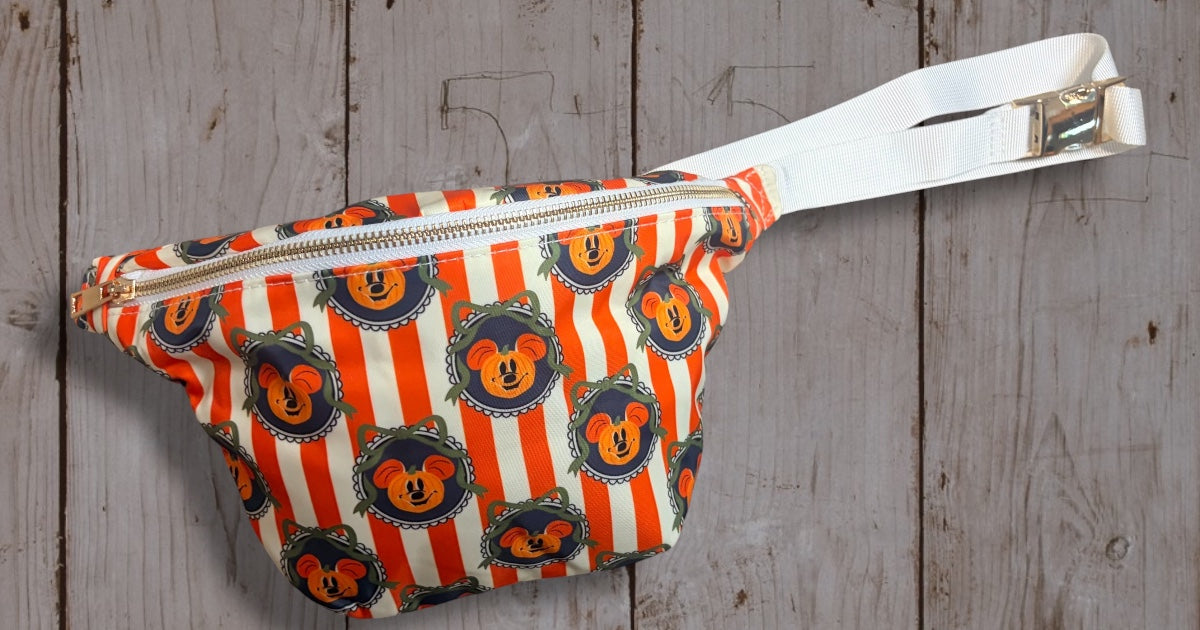 Halloween Pumpkin Character Belt Bag | Orange & White Striped Disney Inspired Fanny Pack | Spooky Mickey Pumpkin Crossbody Bag