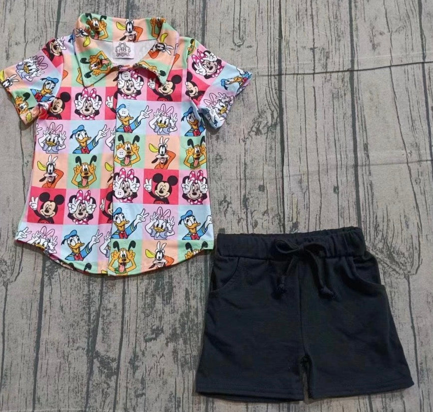 Boys Main Street Outfit | Boys Set | Button Up Shirt & Shorts Set | Toddler Boy Summer Outfit | Theme Park Outfit