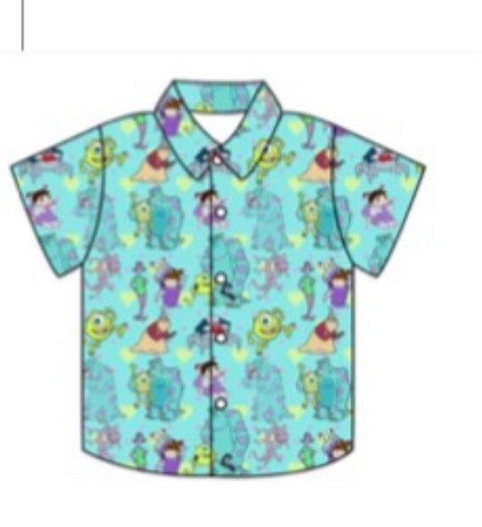 Monsters Sully & Mike Family Matching Button Down | Boys & Menβs Monster Vacation Shirt | Theme Park Family Outfit