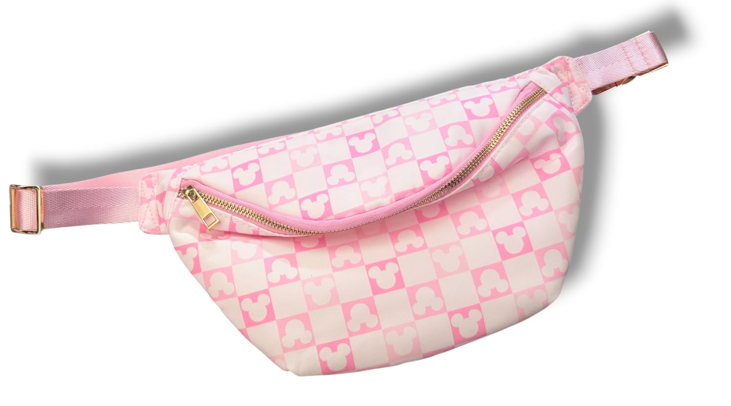 Pink Checkered Mouse Head Belt Bag