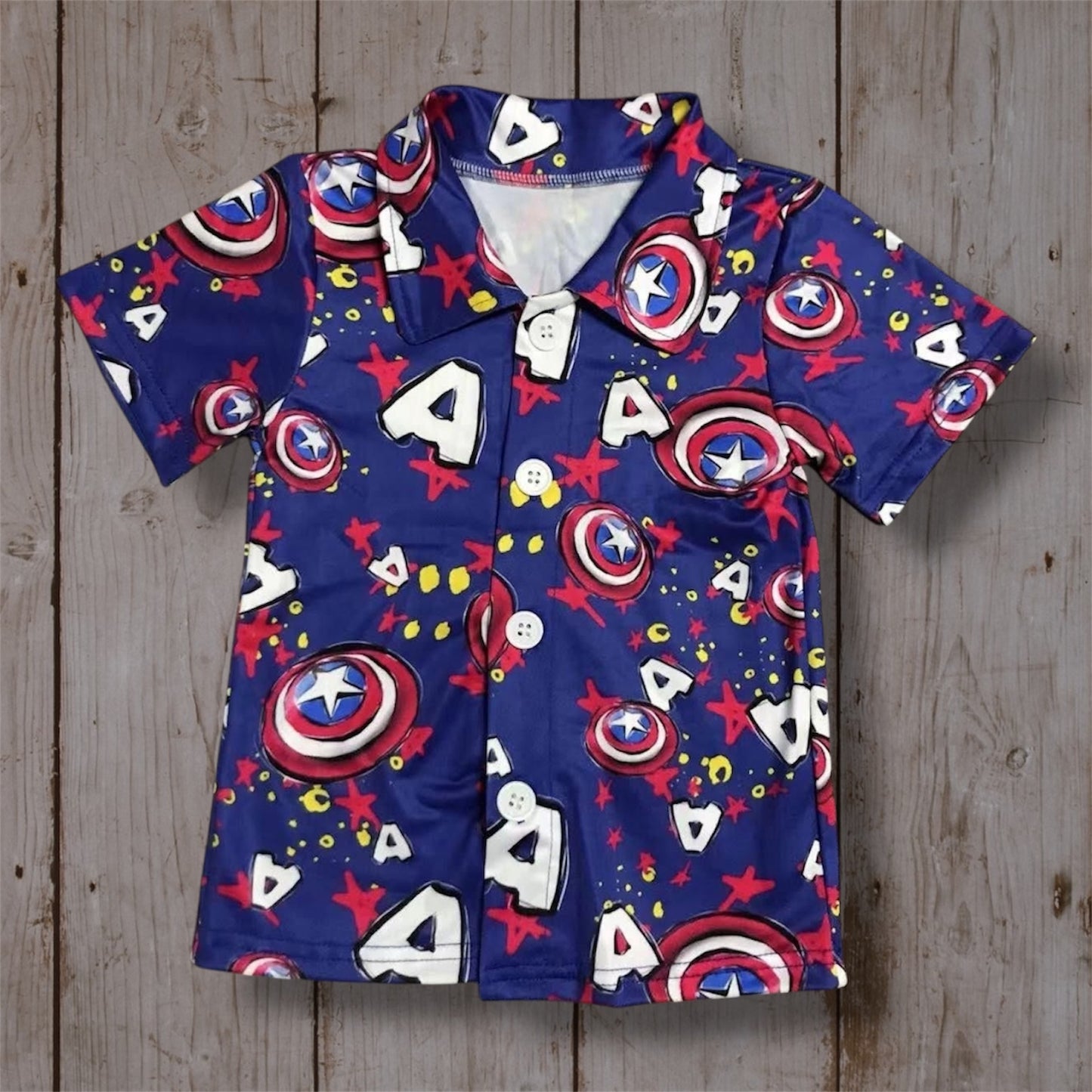 Boys Captain America Button Down Shirt | Marvel Superhero Kids Hawaiian Shirt | Captain America Patriotic Shirt | Boys Marvel Clothing