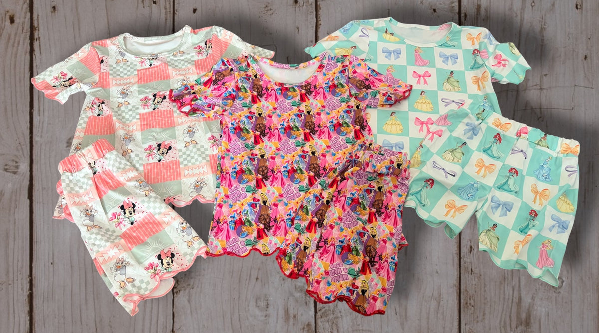 Girls Inspired Minnie & Daisy Lounge Set | Cute Boutique Top & Shorts Outfit | Character Matching 2-Piece Set