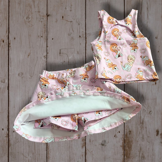 Girls Cold Sisters Christmas Outfit | Pink Holiday Yoga Set | Princess Activewear Set