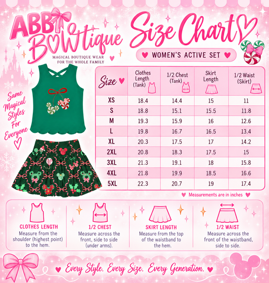 Women’s Christmas Activewear Set | Festive Holiday Tank Top & Skirt Set | Candy Cane Bow Athletic Outfit