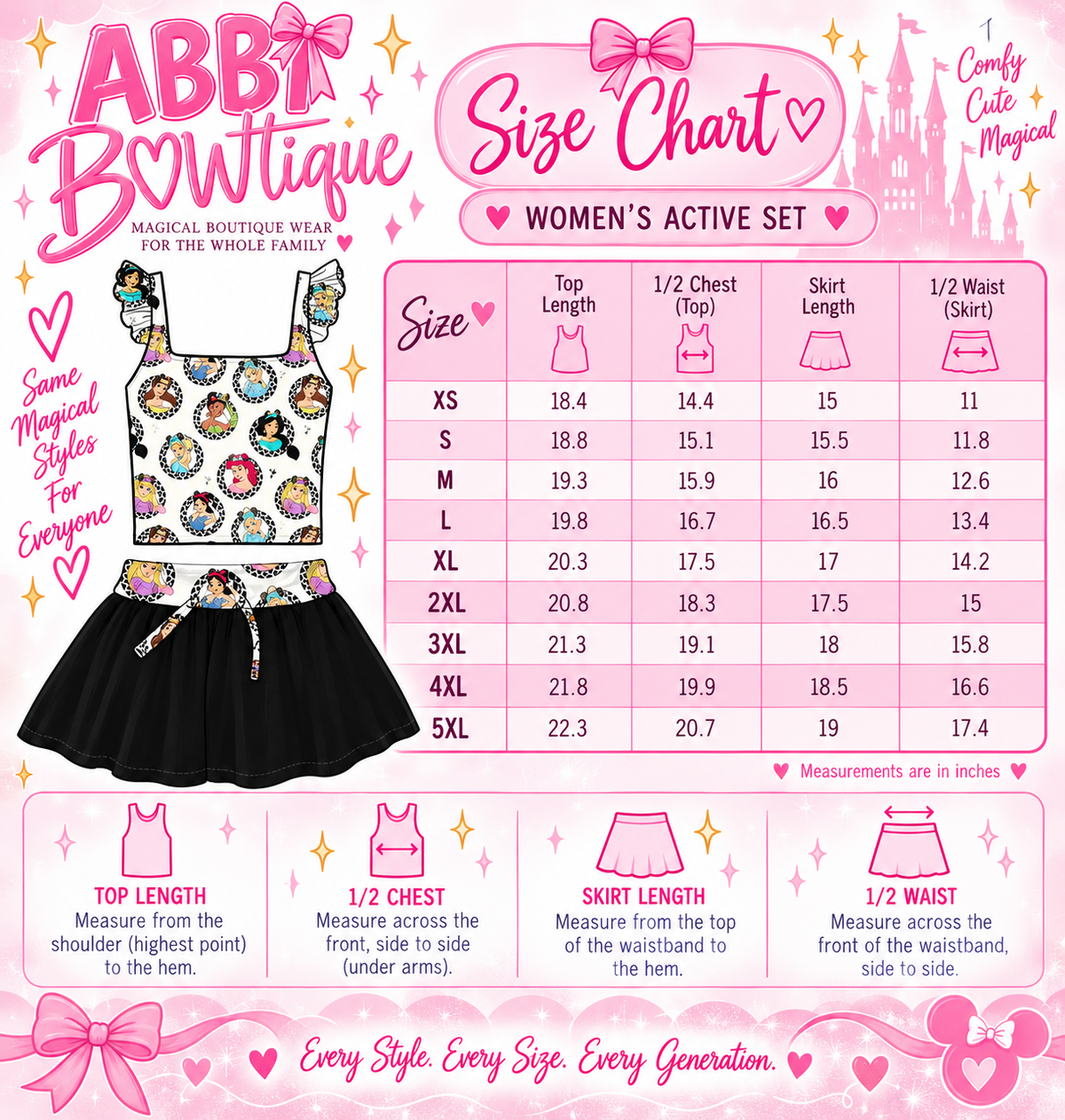 Women’s Princess Character Print Yoga Set | Magical Skirt & Tank Top Activewear Set | Stretchy Yoga Material Matching Outfit