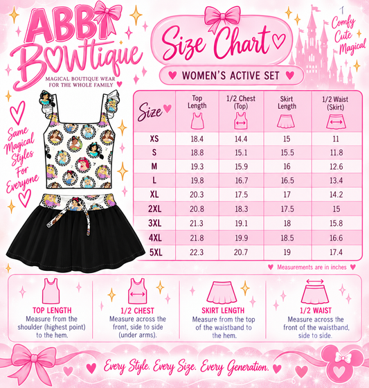Women’s Princess Character Print Yoga Set | Magical Skirt & Tank Top Activewear Set | Stretchy Yoga Material Matching Outfit